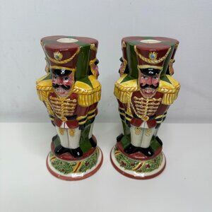 Christopher Radko Pair Nutcracker Dandy Toy Soldier 7” Candle Holders